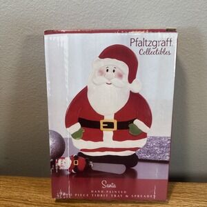 Christmas PFALTZGRAFF Collectibles SANTA 2 pc Tidbit Tray & Spreader Handpainted